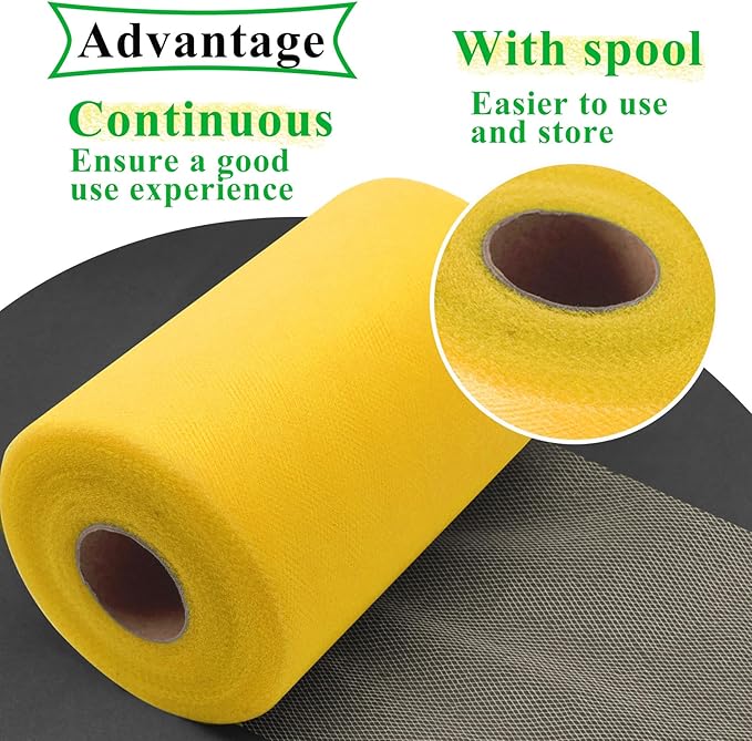 Vibrant Yellow Tulle Fabric Rolls 6 Inch by 100 Yards (300 feet) Fabric Spool Tulle Ribbon for DIY Halloween Tutu Bow Baby Shower Birthday Party Wedding Decorations Christmas Craft Supplies