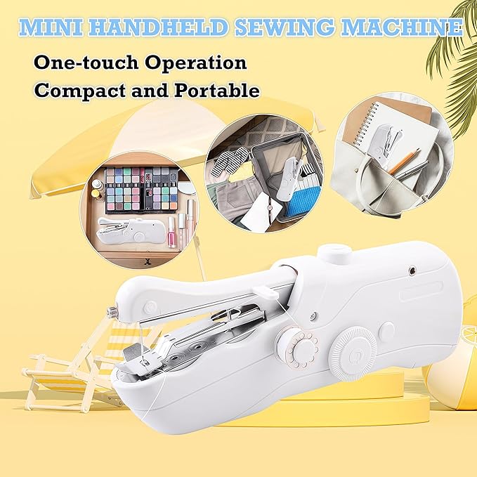 Handheld Sewing Machine, Mini Portable Electric Quick Sew Sewing Machine, Sewing Machines for Beginners, Easy To Use Suitable for Sewing Clothes, Fabrics, Curtains, Family Travel (White)