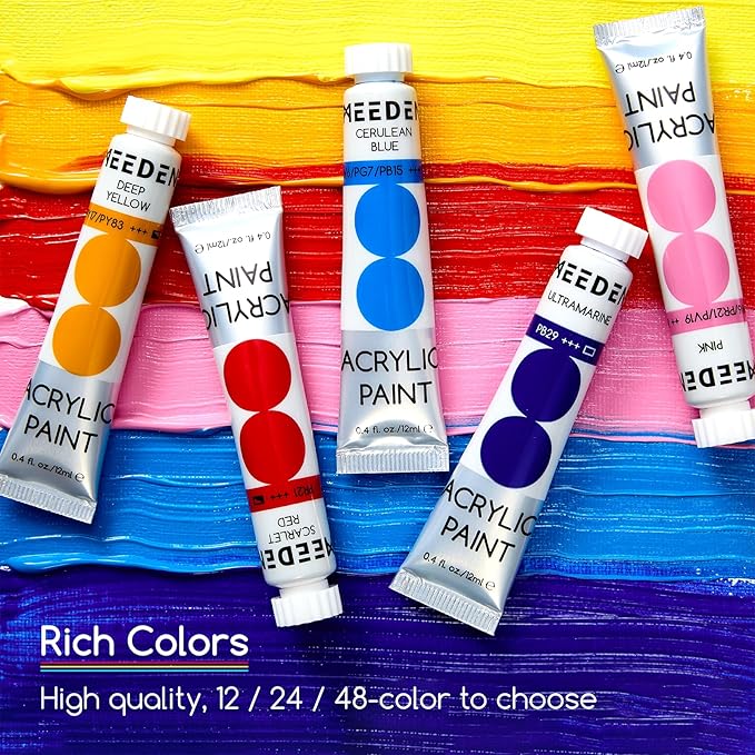 MEEDEN Beginners Acrylic Paint Set: 12 Colors 12ml/0.41 fl oz Heavy Body Art Craft Paints - Non-Toxic Rich Pigment Hobbists Halloween Pumpkin Painting for Kids Adults on Canvas Wood Fabric