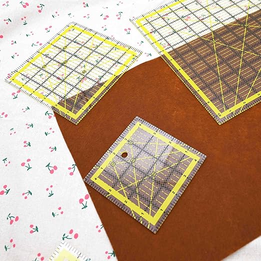 Quilting Rulers,Sewing Rulers,4 Piece Quilting Square Templates Yellow(2.5"X2.5",4.5"X4.5",6.5"X6.5",10.5"X10.5")