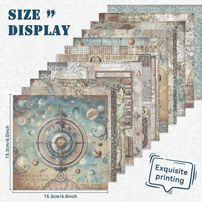 24 Sheets Scrapbook Paper, Vintage Decorative Scrapbook Supplies for Junk Journal Card Making Picture Art Collage DIY 6x6 inches, Astronomy theme