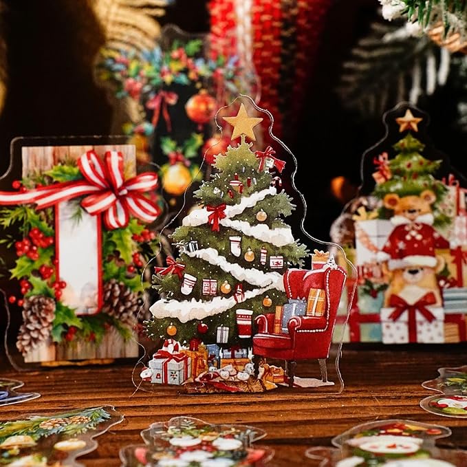 90 Pieces Christmas Aesthetic Stickers, Waterproof PET Winter Holiday Decals for Scrapbooking, Cards, Gift Wrapping, Planners, and Adult DIY Crafts (6 Packs)
