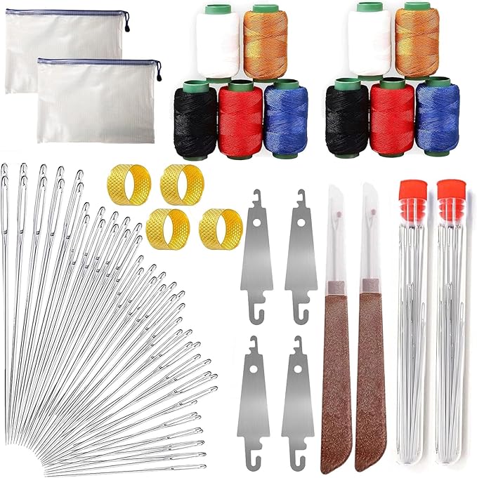 Big Eye Steel Sewing Needles Kit, 34PCS Big Eye Steel Needles Set - Long & Thin Handmade Quilting & Sewing Needles Kit, Portable Sewing Kit in Faux Leather Case, for DIY Sewing