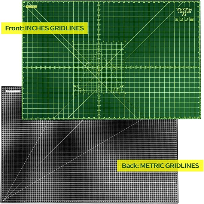 Thickness-Upgraded 24" x 36" Self Healing Sewing Mat, WerkWise Rotary Cutting Mat, Double Sided 5-Ply 24x36 Inch Cutting Board for Quilting, Fabric, & Crafts, Use with Rotary Cutters (Green & Black)