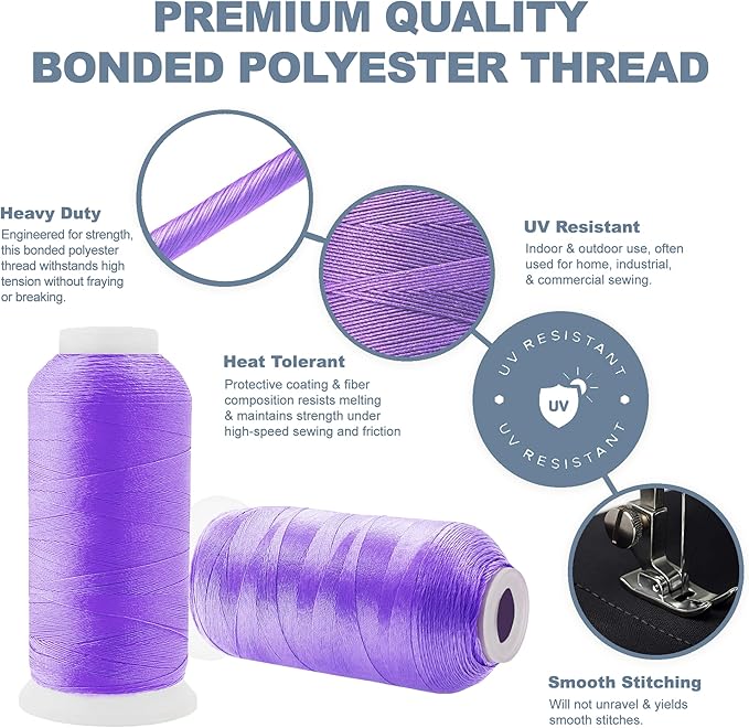 Mandala Crafts Lilac Heavy Duty Thread - 1500 Yds Tex 90 Bonded Polyester Threads for Sewing Drapery, Jeans, Leather, Hair, Outdoor Marine Upholstery