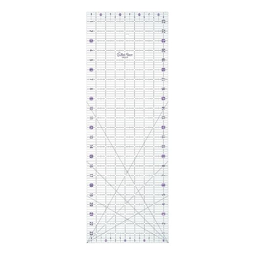 The Quilted Bear Quilting Rulers - Transparent Acrylic Non Slip Quilting, Patchwork & Sewing Ruler with Clear Black Lines & 30, 45 & 60 Degree Angles for Perfect Accuracy & Precision (8.5" x 24")