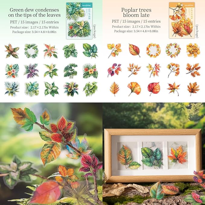 90 Pieces Botanical Leaf-Themed PET Sticker, Waterproof Transparent Leaf Stickers for Scrapbooking, Journaling, Creative Journal Supplies, and DIY Crafts