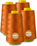 Ginger Serger Thread, All-Purpose Thread for Sewing, Polyester, 4 Cones of 3000 Yards Each Spool for Sewing Machine