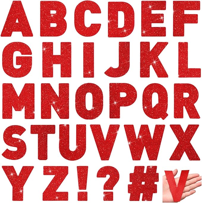 Harloon 232 Pcs 24 Sheets Large Glitter Letter Stickers Big Font Alphabet Letter Self Adhesive Letters Kit Mailbox Stickers for Mailbox Bulletin Boards Classroom Home(Red,6 Inch)