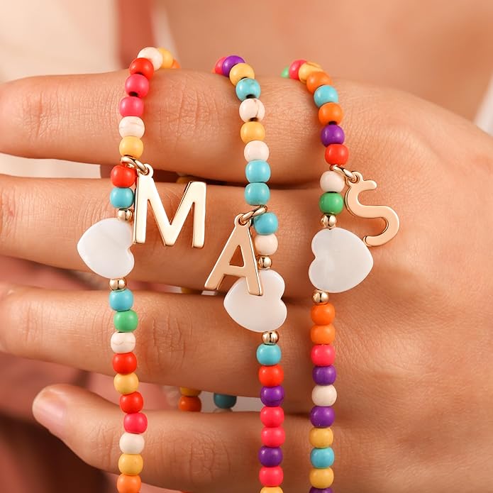 Ursteel Colorful Initial Cute Necklaces for Girls - Trendy Beaded Choker Necklace for Women Teen Girl, Handmade Letter Necklace Valentines Galentine Gifts for Women Girls Jewelry