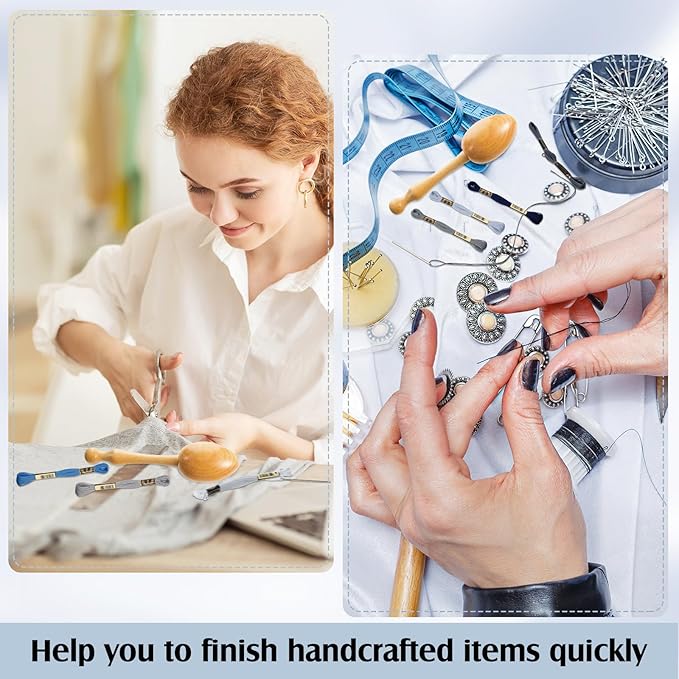 Jexine Darning Egg for Socks Wooden Darning Supplies Kit with 9 Large Eye Needles 16 Colors Sewing Threads for Socks Clothes Adults Darner DIY Handicraft Home Sewing Care(Grey Blue)