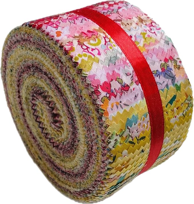 Jelly Roll Fabric 100% Cotton Quilting Fabric, 40 Pre-Cut Strips (2.5 x 44 Inch) for Quilting and Sewing - 20 Assorted Floral Prints - Fiery Heart