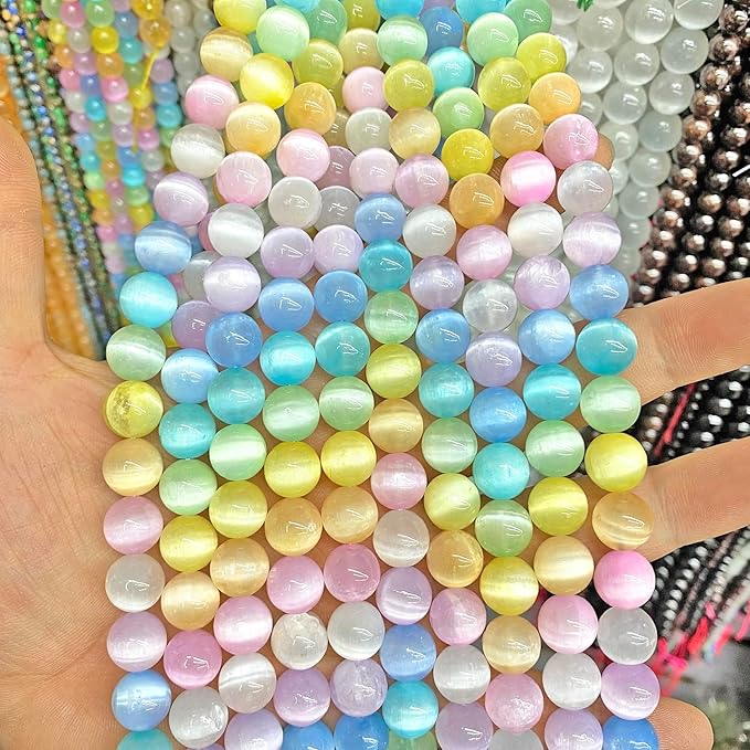 4MM 86PCS Colorful Selenite Gypsum Stone Crystal Beads for Jewelry Making DIY Bracelet