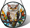 Stained Glass Window Hanging, Owl Colorful Leaves Birds Sun Catchers Diamond Glass Panel Hangings Suncatcher Decor for Birthday for Women, Men, Wife, Aunt, and Mom 6.3 in