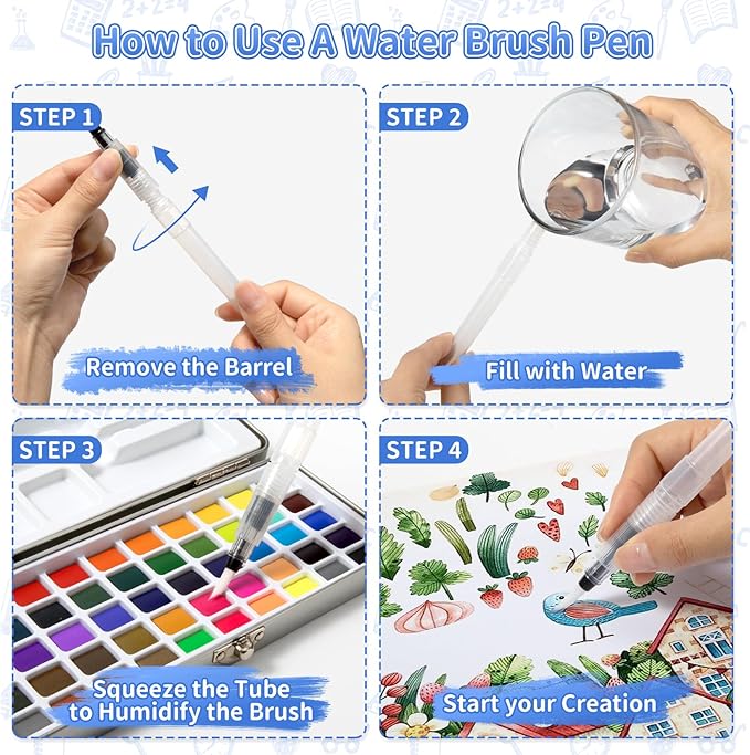 GOTIDEAL Watercolor Paint Set, 50 Vivid Colors with Metal Portable Carrying Case, Perfect Travel Water Colors Paint Adult Set for Artists,Beginners,Professionals