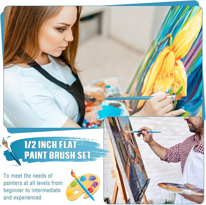 Zonon 20 Pcs Flat Paint Brushes Acrylic Painting Craft Accessories Classroom Prizes Gifts Small Watercolor Paint Brushes Bulk for Adult Artist Detail Oil Canvas Face(1/2 Inch,Blue)