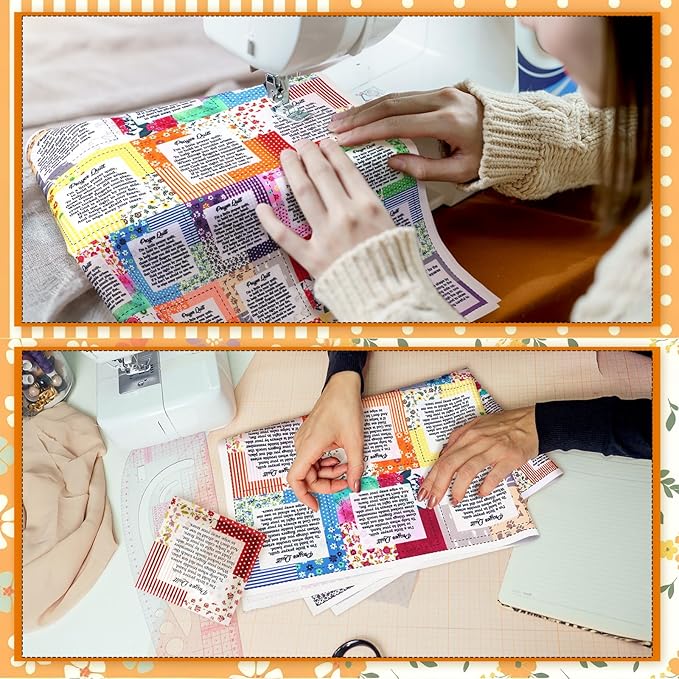 Pocket Prayer Quilt Panel Squares with Small Wooden Crosses Mini Scripture Pocket Prayer Quilt for Friend Family Religious Spiritual Gift Easter Reward Gift(Vivid1,Burlywood)