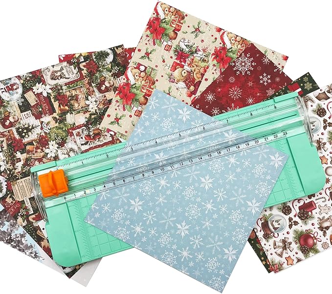 Paper Cutter, A4 Paper Trimmer with Security Safeguard & Side Ruler Portable Straight Edge Cutter for Scrapbooking Craft Paper, Photos, Label, Cardstock (Green)