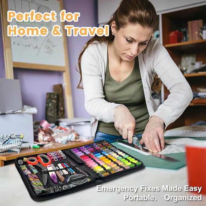 HYHJMISTY Sewing Kit for Adults, 50 Color Sewing Thread Kit, 295PCS Sewing Accessories with Ergonomic Scissors, Portable Professional Mending Essentials for Travel, Home, Beginners