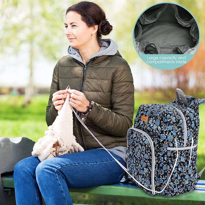 Yarn Storage Organizer Knitting Bag Backpack - Large Size with Grommets, Portable Crochet & Knitting Accessories Bag (Paisley)