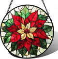 Stained Glass Window Hanging - Red Poinsettia Birth Flower Sun Catcher for Door Garden Home Decor Suncatcher Christmas Mother's Day Birthday Gifts for Women Men Mom Girl Nana Friend 15 in