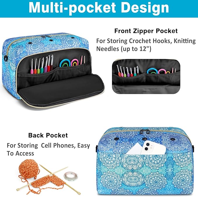 IBFUN Crochet Yarn Knitting Bag 2 Pcs Yarn Storage Organizer Crocheting Bags for Beginners with Shoulder Strap for Knit Accessories Needles Hooks