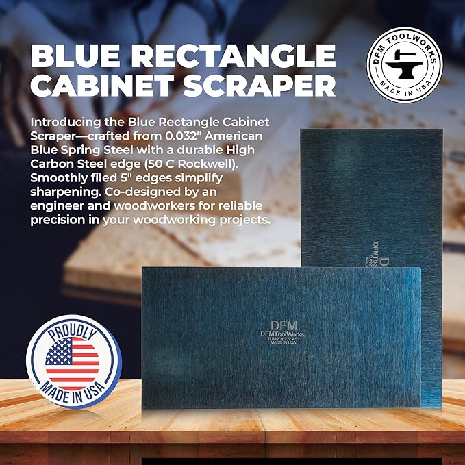 Rectangle Card Scraper - Precision Cabinet Multi-use Scraper for Woodworking, Wood Fine Finishers, Glue Scraper, Quality Handcrafted Card Shaping Tool - Made in USA, 2 Quantity - Blue