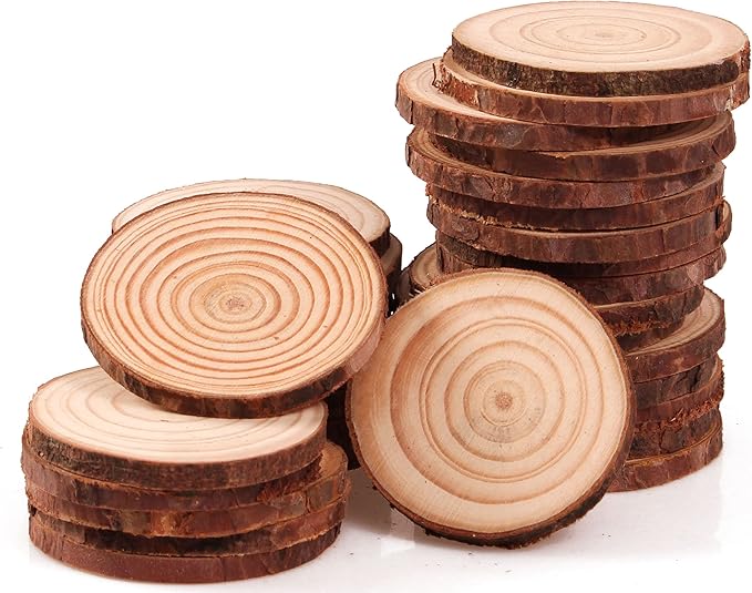 Unfinished Natural Wood Slices 30Pcs 2.4-2.8 Inch Round Wood Discs for Crafts Wood Christmas Ornaments,Wedding Centerpieces Paintings DIY Crafts Disc Coasters