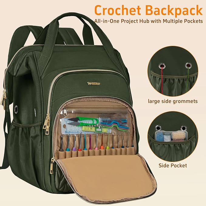 Knitting Bag Backpack, Large Crochet Bag Organizer,Water-resistant Yarn Storage Organizer Tote Bag Yarn Holder for Crochet Hooks, Knitting Needles Supplies