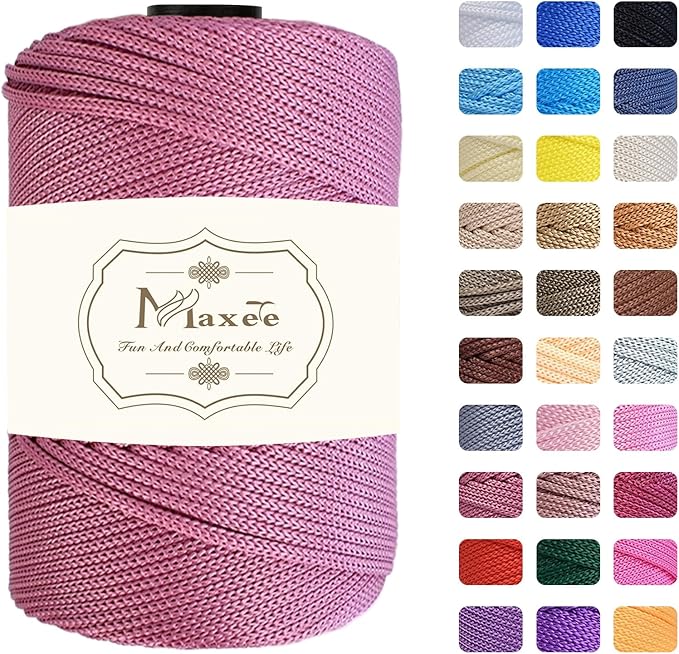 Maxee Premium Polyester Macrame Cord 3 mm × 218 yd,3mm 100% Polypropylene Macrame Cord,Ideal for Crochet, Wall Hangers, Bags, Rugs & DIY Crafts(Haitang Powder)