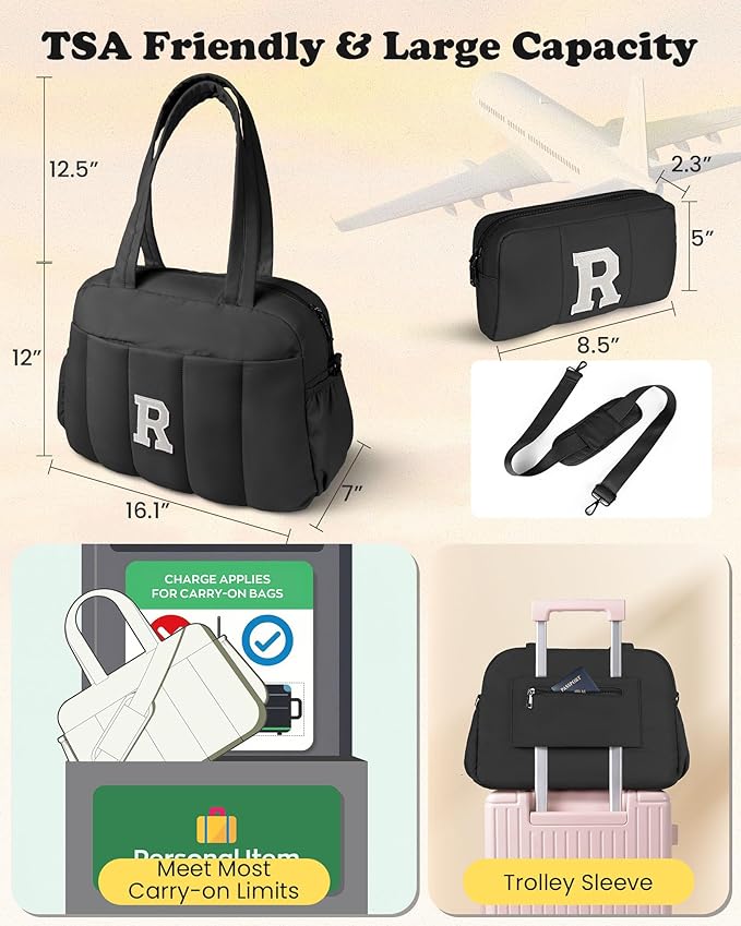 Women Duffle Bag with Initial-Sweet 16 Gifts for Girls, Personal Item Travel Bags，30th 40th Birthday Gifts for Women-Gym Bag with Wet Pocket，Travel Bags Personalized Tote with Makeup Pouch