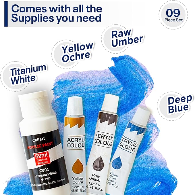 Painting4Real DIY Art Painting Kit for Adults – Learn to Paint Hamptons Shore with Video Tutorials – 9 Pieces Acrylic Paint Set for Adults –Perfect Christmas Crafts & Holiday Gifts for Art Lovers