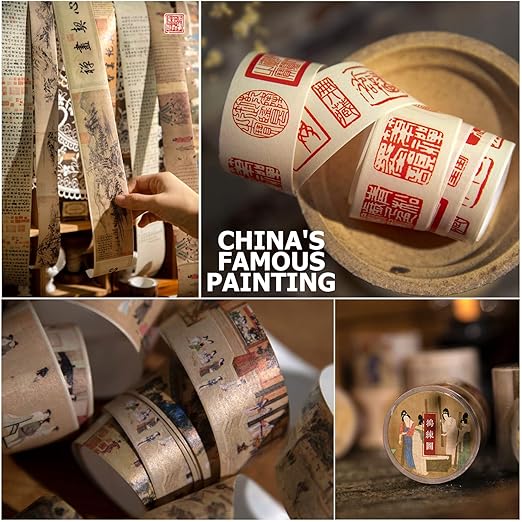 10 Rolls (Totally 98ft/30m) Vintage Washi Tape Set, Chinese Culture Style Masking Tape Nostalgic Style Decor Sticker for DIY Craft Scrapbooking Bullet Journal Planner Gift Wrapping