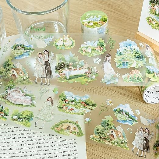 Alideco 6pcs Decorative Adhesive Tapes Vintage Watercolor Landscape PET Tape Great for Bullet Journal Supplies, Arts, Scrapbook, DIY Crafts, Planners (mengjingxiaxiang)