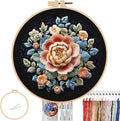 FONNUY Floral Embroidery Kit, Cross Stitch Kits for Beginners, Handmade Crafts with Printed Patterns for Beginner Adults, Easy to Follow Color Thread Needlework, 8'' Hoop (Full Bloom)