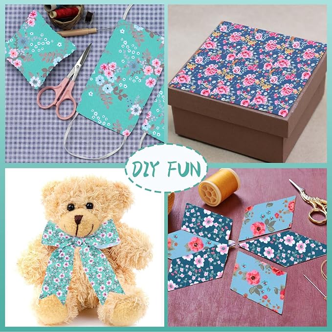 50 Pcs Green Blue Floral Jelly Fabric Strips Roll for Quilting Crafting Spring Summer Flower Precut Patchwork for Sewing DIY Crafts 2.55 Inch Polyester-Cotton Fabric Bundles