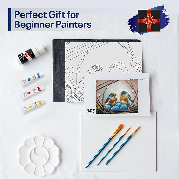 DIY Art Painting Kit for Adults – Learn to Paint Nesting Birds with Video Tutorials – 9 Pieces Acrylic Paint Set for Adults –Perfect Christmas Crafts & Holiday Gifts for Art Lovers