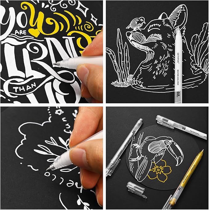 3 Colors Gel Pen Set – White, Gold & Silver 1.0mm Fine Point Gel Ink Pens for Artists, Black Paper Drawing, Bullet Journaling & Holiday Crafts – Opaque Archival Ink, 3-Pack