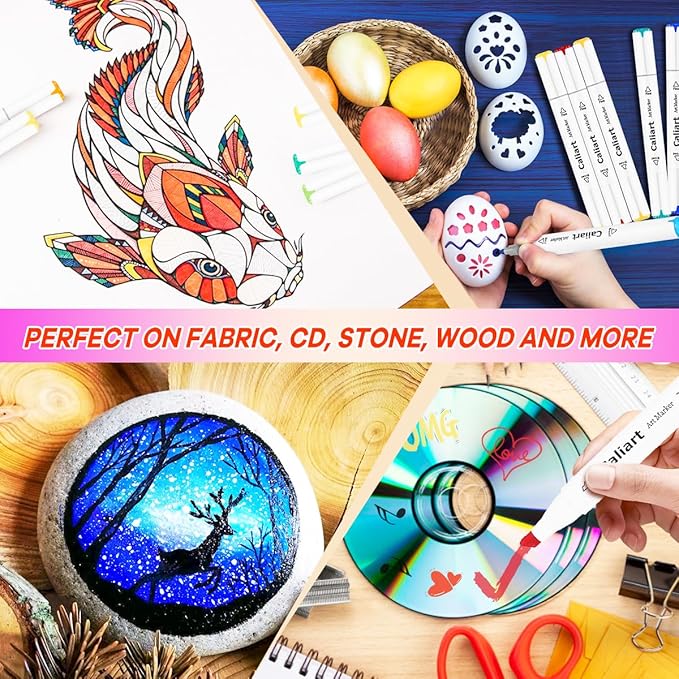 Caliart Art Markers, 41 Colors Alcohol Based Markers Pen Set Colored Dual Tip Fine & Chisel Permanent for Adults Coloring Book Drawing Illustration Sketch Highlighters Card Making