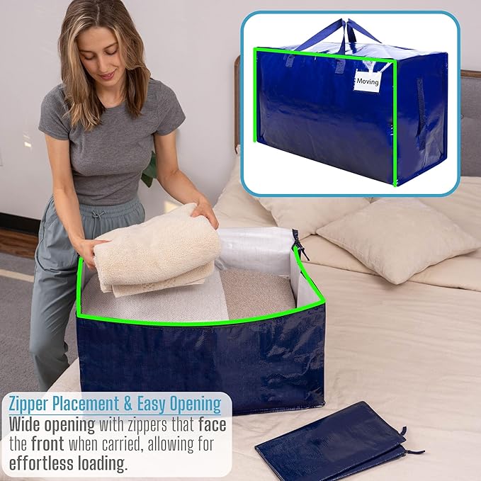 VENO 2 Pack Moving Bags and Large Christmas Decoration Storage Bins with lids. Alternative to Moving Boxes, Packing Supplies for College. Heavy Duty Totes (Blue, 2 Pack)