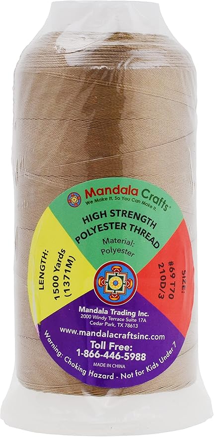 Mandala Crafts Khaki Heavy Duty Thread - 1500 Yds Tex 70 Bonded Polyester Threads for Sewing Drapery, Jeans, Leather, Hair, Outdoor Marine Upholstery