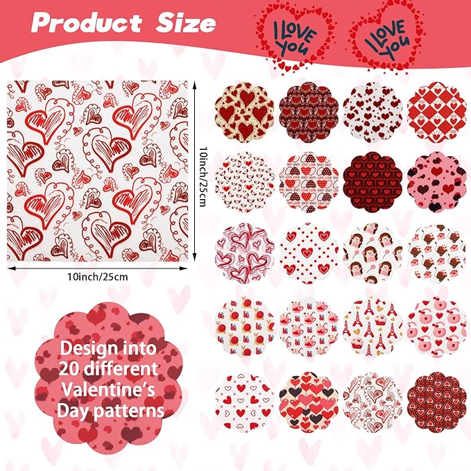Breling 20 Pcs Valentine‘s Day Fabric Bundles Red Pink Heart Love Printed Fabric Fat Quarters Quilting Patchwork Heart Fabric for DIY Valentine Party Sewing Craft Decor, 20 Styles, 10 x 10 Inch