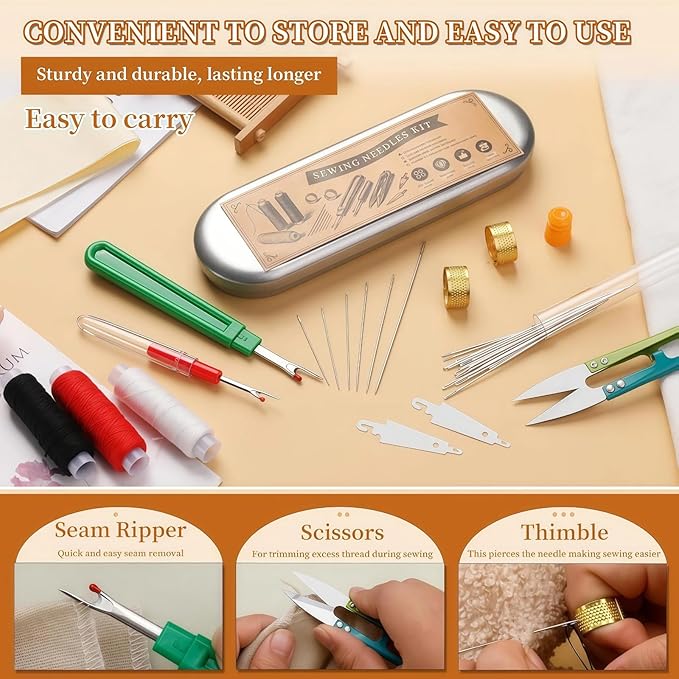 Big Eye Steel Sewing Needles Kit,2026 New Stainless Steel Needles for Hand Sewing,37pcs Big Eye Steel Needles Set, Portable DIY Hand Made Craft Set,for Handcraft Lovers (37Pcs)