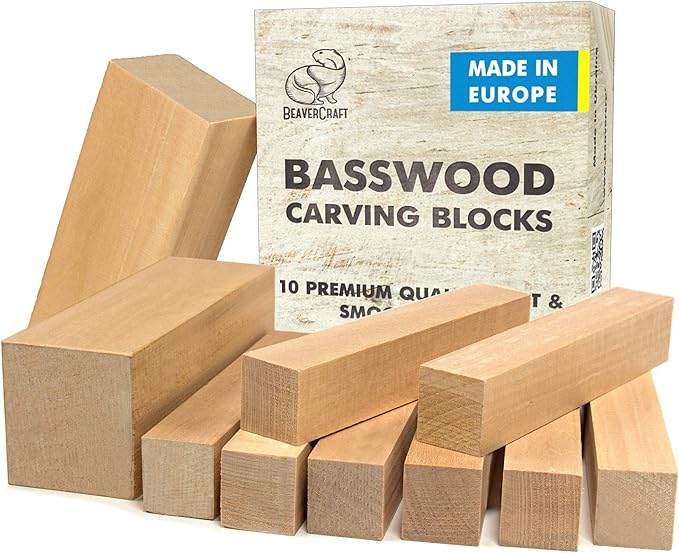 BeaverCraft Basswood Carving Blocks Set BW 10 PCS Wood Carving Kit - Whittling Wood - Soft Basswood Block for Crafts - Large Unfinished Wooden Blocks 2PCS 1.98" х 5.95" 8PCS 1.02" х 5.95"
