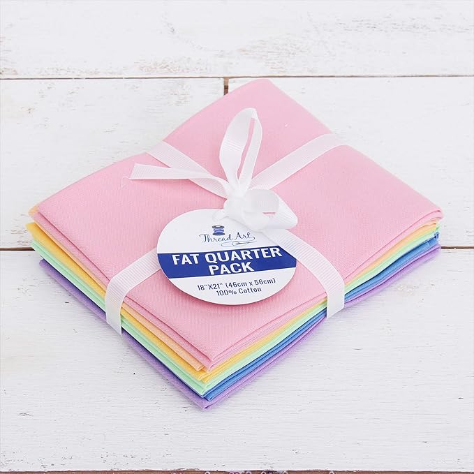 Threadart 6 Fat Quarter Bundles - Pastel Solids 100% Cotton Fabric - Premium 100% Cotton Quilting Fabric - No Duplicates - Full Size Fat Quarters 18"x21"