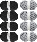 MABOZOO Assorted Chunky Yarn for Crocheting 8 Pack,Fluffy Jumbo Chenille Yarn,Soft Plush Yarn Bulky,Giant Thick Fuzzy Yarn for Hand or Arm Knitting,Black & Medium Grey(31.7 yds,8 oz Each Skein)