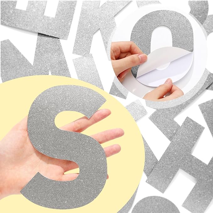 Harloon 232 Pcs 24 Sheets Large Glitter Letter Stickers Big Font Alphabet Letter Self Adhesive Letters Kit Mailbox Stickers for Mailbox Bulletin Boards Classroom Home(Silver,6 Inch)
