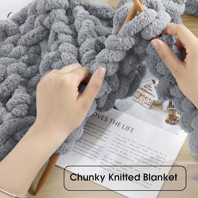 HOMBYS 8 Pack Assorted Chunky Yarn for Crocheting,Super Bulky Large Soft Fluffy Yarn,Plush Fuzzy Yarn,Thick Chenille Yarn for Hand Knitting/Arm Knitting,4 White & 4 Light Grey(27yds,8 oz Each Skein)