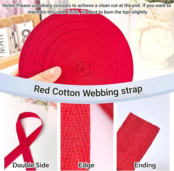 3/4 inch Red Herringbone Twill Tape Ribbon for Sewing,Ties,Gift Wrapping Home Deco-40 Yards Natural Cotton Webbing Straps-Bias Binding Tape for Handles, Crafts & DIY Projects