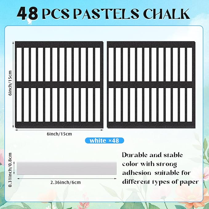 48 Pcs Soft Chalk Pastels Set Soft Pastel for Artists Square Sketch Chalk Non-toxic Artist Pastel Sticks for Professional Artists Students and Art Lovers(White,60×8×8mm)
